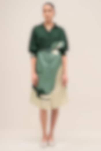 Bottle Green & Sage Rose Silk Printed Vacation Shirt Dress by AMPM at Pernia's Pop Up Shop