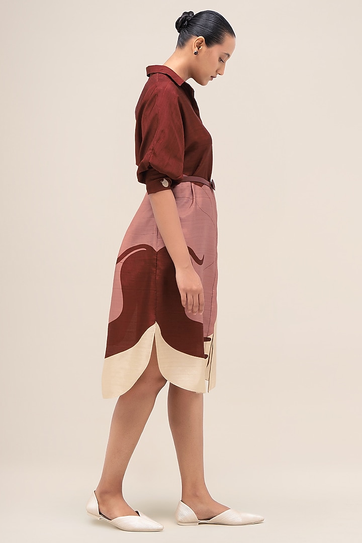 Brick Red Rose Silk Printed Vacation Shirt Dress by AMPM at Pernia's Pop Up Shop