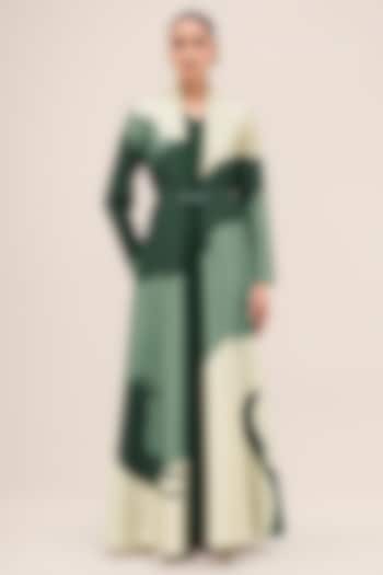 Bottle Green & Sage Chanderi Printed Abaya Set by AMPM at Pernia's Pop Up Shop