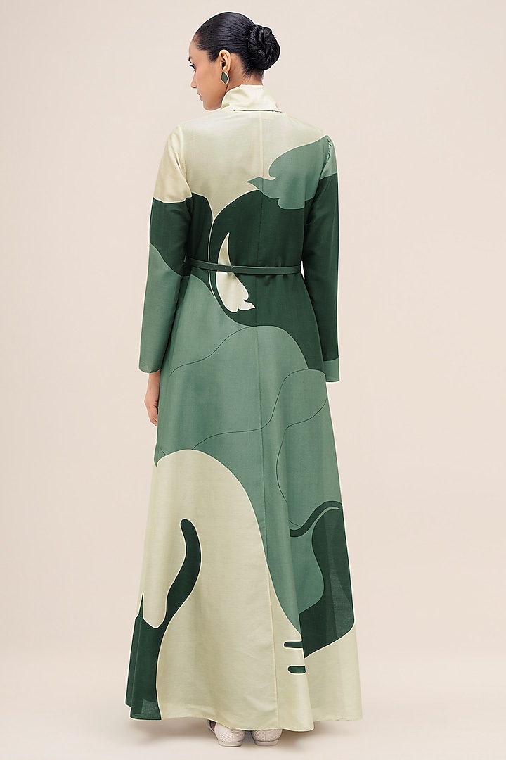 Bottle Green & Sage Chanderi Printed Abaya Set by AMPM at Pernia's Pop Up Shop
