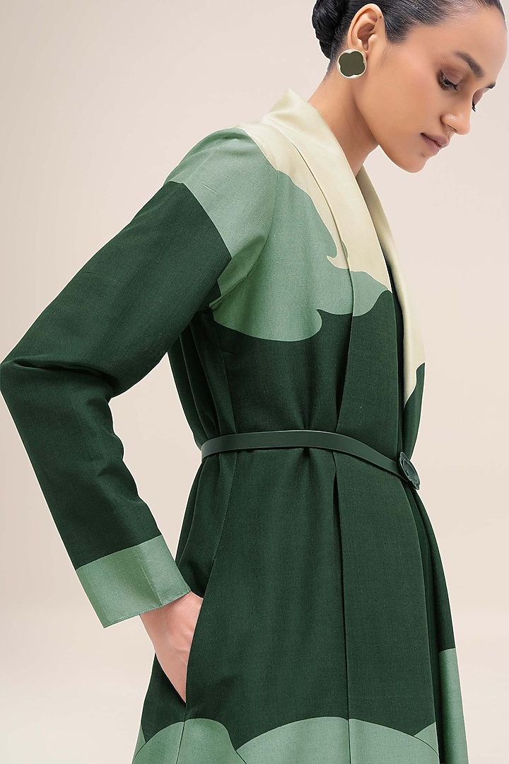 Bottle Green & Sage Chanderi Printed Abaya Set by AMPM at Pernia's Pop Up Shop