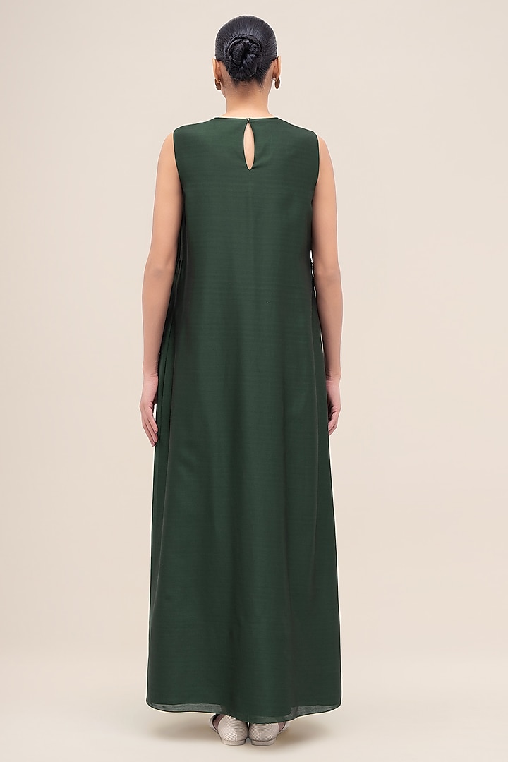 Bottle Green & Sage Chanderi Printed Abaya Set by AMPM at Pernia's Pop Up Shop