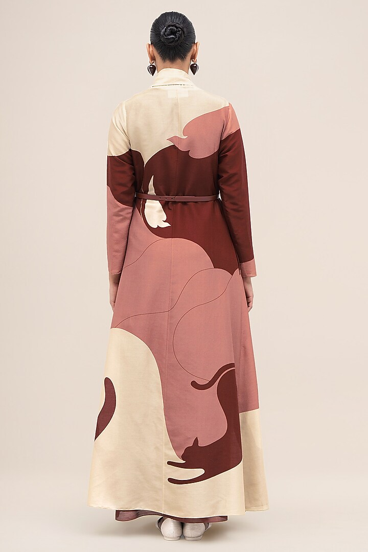 Brick Red Chanderi Printed Abaya Set by AMPM at Pernia's Pop Up Shop
