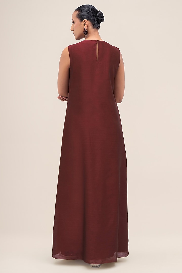 Brick Red Chanderi Printed Abaya Set by AMPM at Pernia's Pop Up Shop