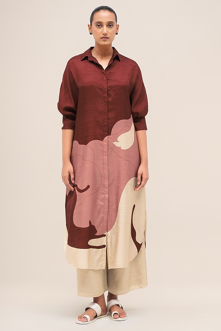 Blush Pink & Ivory Rose Silk Printed Tunic Set by AMPM at Pernia's Pop Up Shop