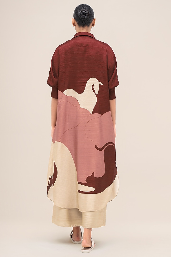 Blush Pink & Ivory Rose Silk Printed Tunic Set by AMPM at Pernia's Pop Up Shop