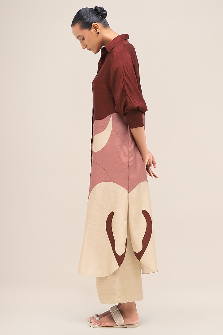 Blush Pink & Ivory Rose Silk Printed Tunic Set by AMPM at Pernia's Pop Up Shop