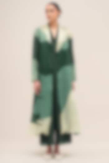 Bottle Green & Sage Silk Organza Printed Jacket Set by AMPM at Pernia's Pop Up Shop