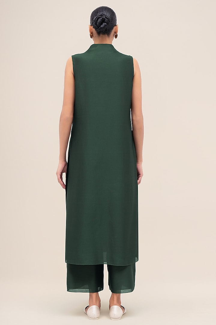 Bottle Green & Sage Silk Organza Printed Jacket Set by AMPM at Pernia's Pop Up Shop