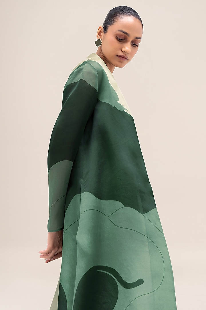 Bottle Green & Sage Silk Organza Printed Jacket Set by AMPM at Pernia's Pop Up Shop
