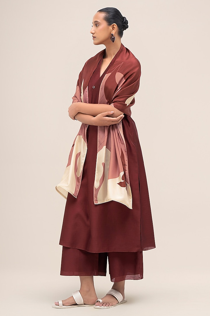 Brick Red Silk Printed Scarf by AMPM at Pernia's Pop Up Shop