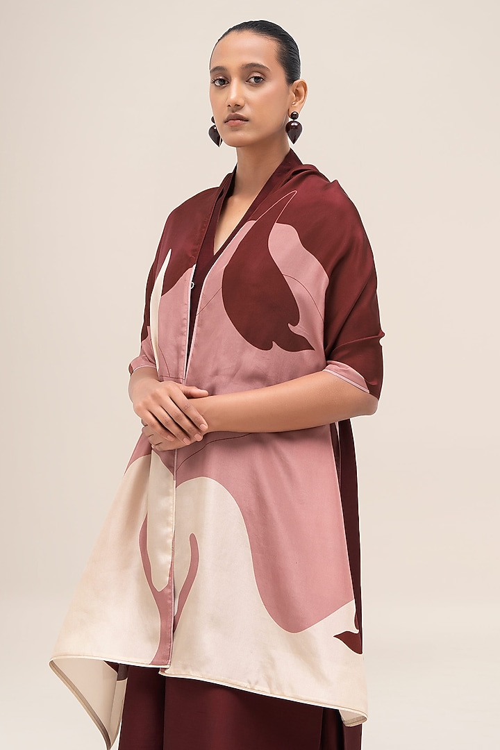 Brick Red Silk Printed Scarf by AMPM at Pernia's Pop Up Shop