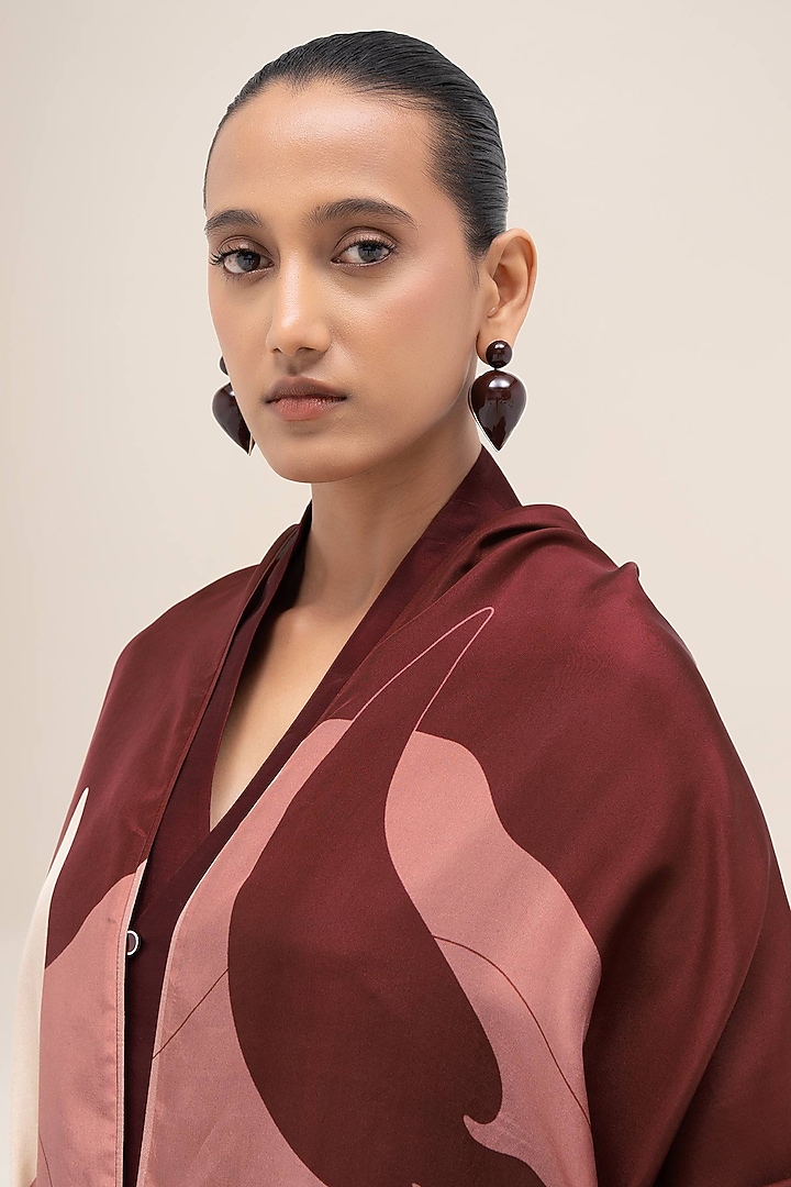 Brick Red Silk Printed Scarf by AMPM at Pernia's Pop Up Shop