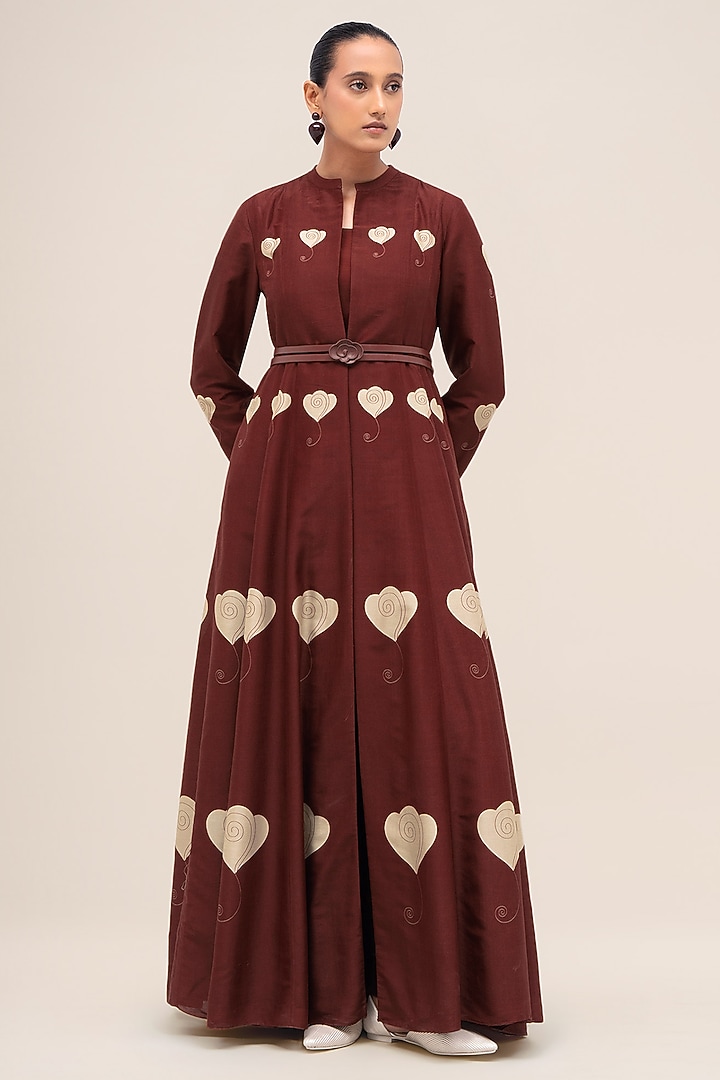 Brick Red Chanderi Floral Printed Abaya Set by AMPM at Pernia's Pop Up Shop