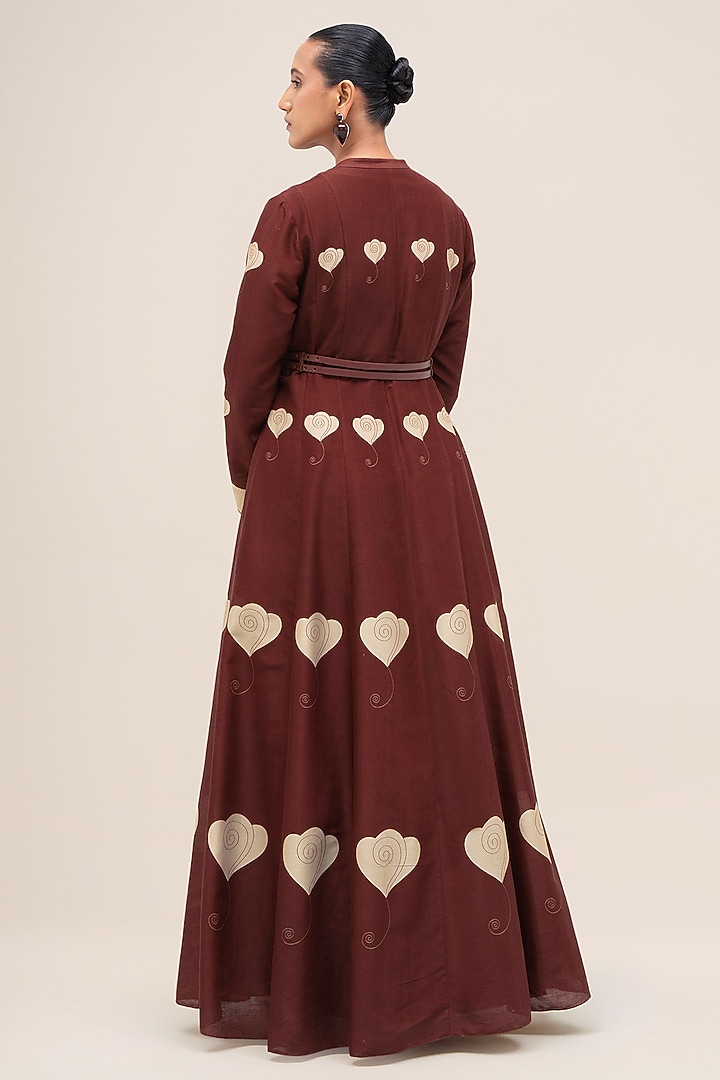 Brick Red Chanderi Floral Printed Abaya Set by AMPM at Pernia's Pop Up Shop