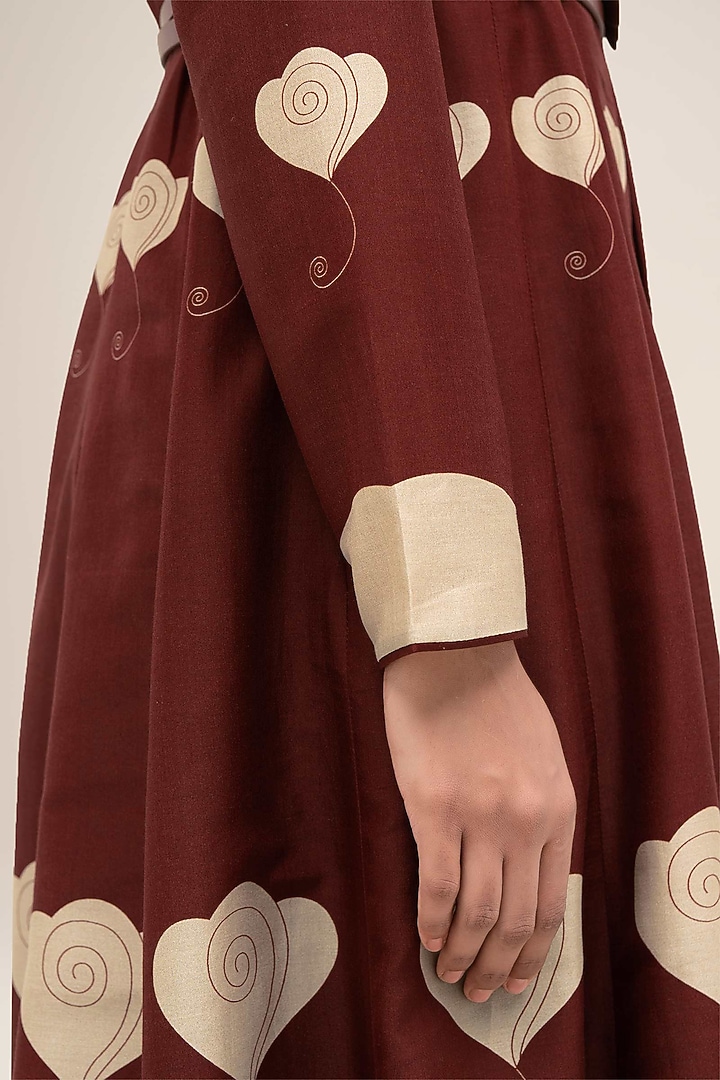 Brick Red Chanderi Floral Printed Abaya Set by AMPM at Pernia's Pop Up Shop