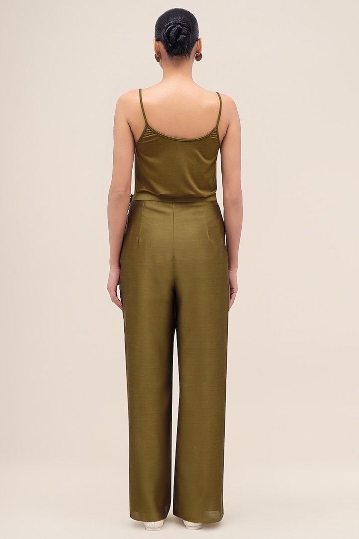 Olive Satin Organza Printed Shirt by AMPM at Pernia's Pop Up Shop
