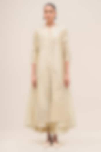 Bone Ivory Chanderi Embroidered Jacket Set by AMPM at Pernia's Pop Up Shop