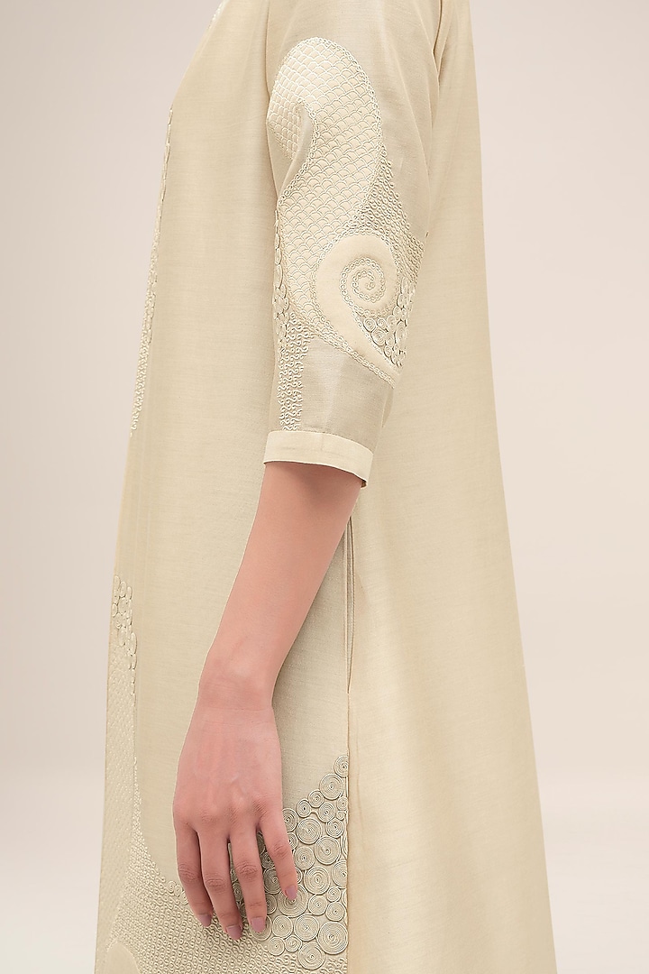 Bone Ivory Chanderi Embroidered Jacket Set by AMPM at Pernia's Pop Up Shop