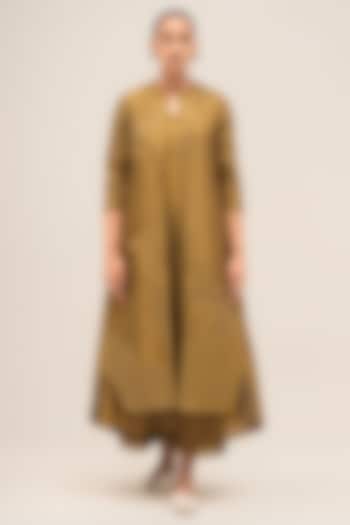 Olive Chanderi Hand Embroidered Jacket Set by AMPM at Pernia's Pop Up Shop