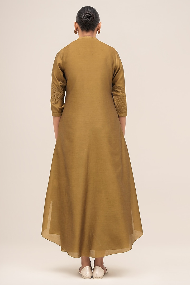 Olive Chanderi Hand Embroidered Jacket Set by AMPM at Pernia's Pop Up Shop