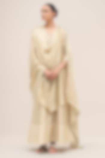 Bone Ivory Chanderi Silk Thread Embroidered Kurta Set by AMPM at Pernia's Pop Up Shop