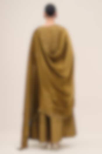 Olive Chanderi Silk Thread Embroidered Kurta Set by AMPM at Pernia's Pop Up Shop