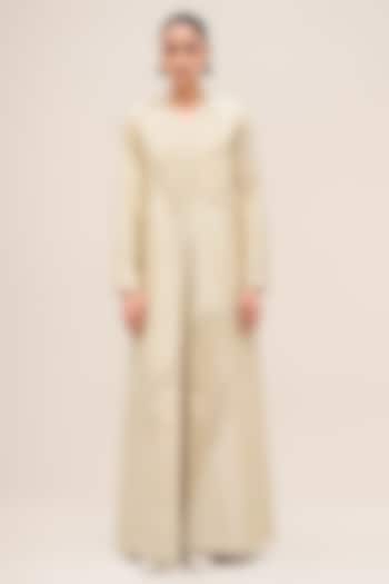 Bone Ivory Chanderi Silk Thread Work Abaya Set by AMPM at Pernia's Pop Up Shop