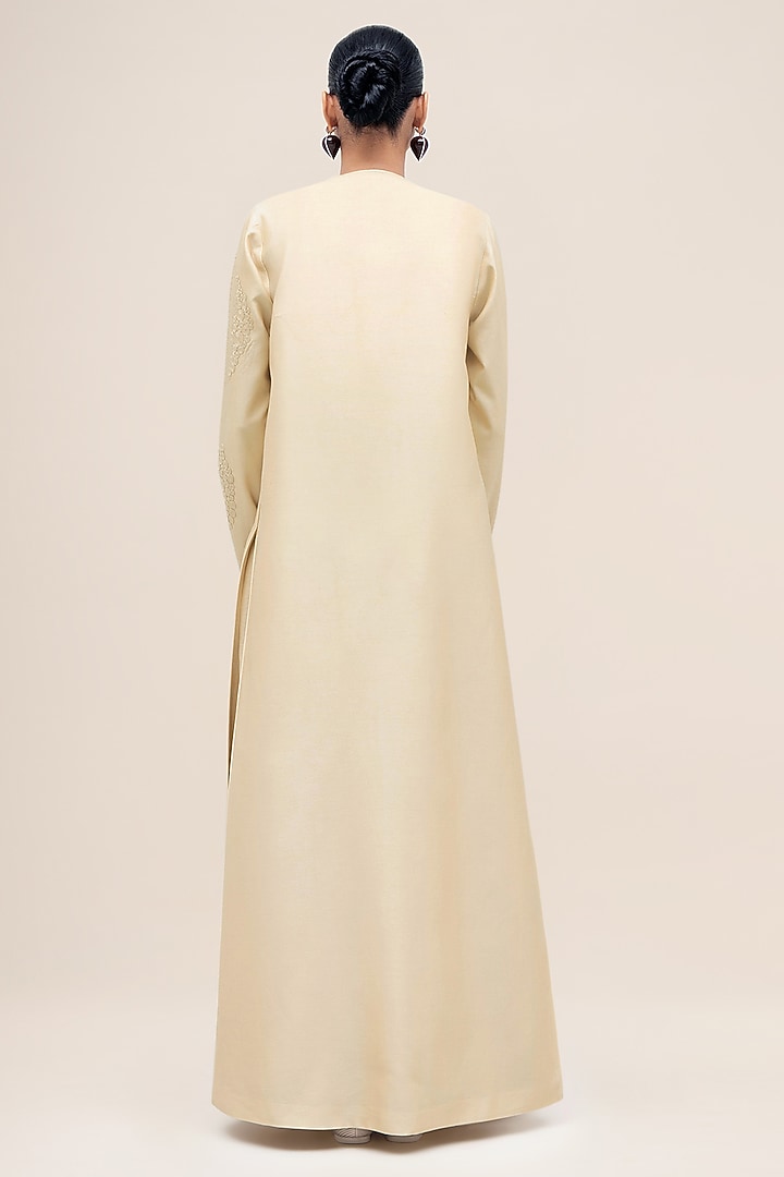 Bone Ivory Chanderi Silk Thread Work Abaya Set by AMPM at Pernia's Pop Up Shop