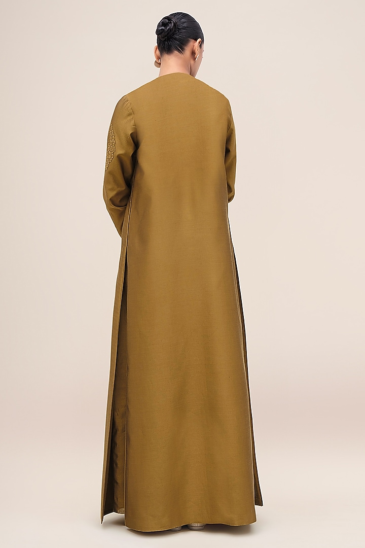 Olive Chanderi Silk Thread Work Abaya Set by AMPM at Pernia's Pop Up Shop