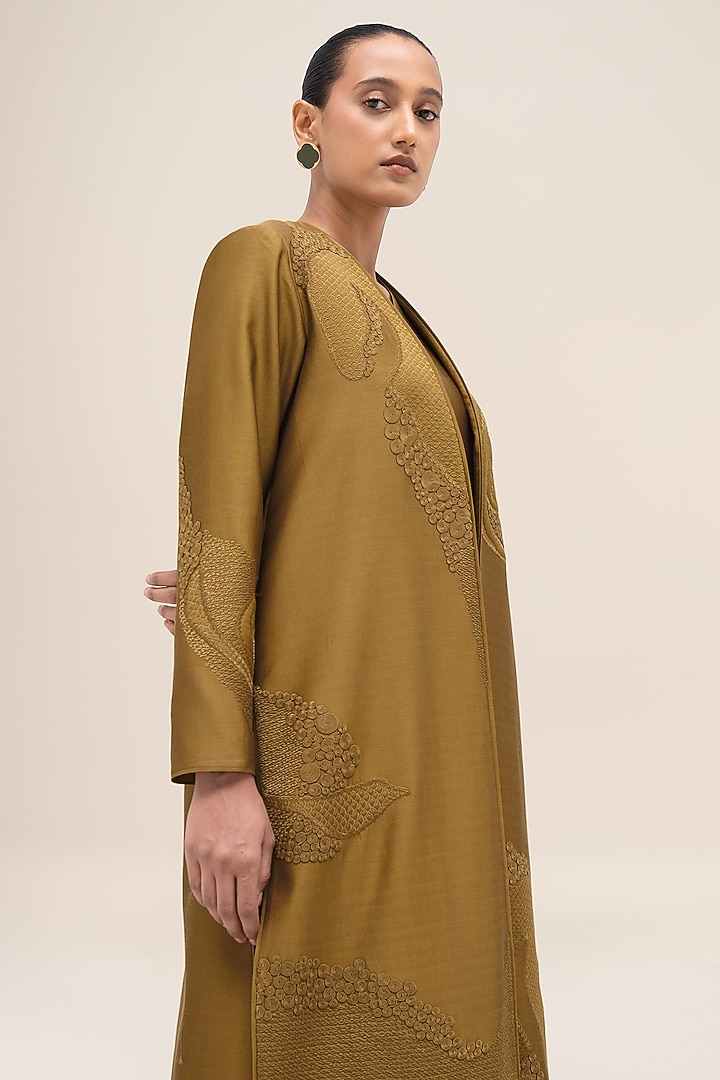 Olive Chanderi Silk Thread Work Abaya Set by AMPM at Pernia's Pop Up Shop