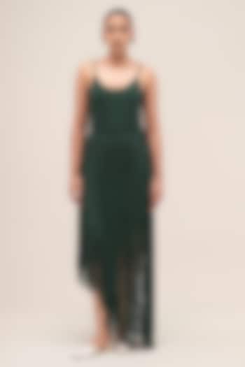 Bottle Green Cupro Asymmetrical Skirt by AMPM at Pernia's Pop Up Shop