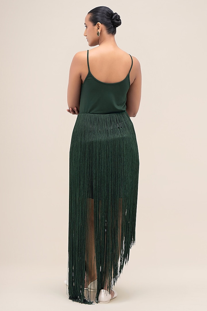 Bottle Green Cupro Asymmetrical Skirt by AMPM at Pernia's Pop Up Shop
