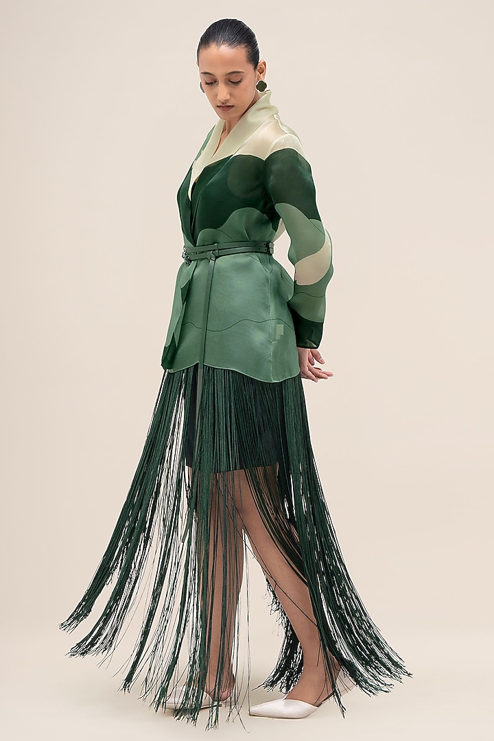 Bottle Green Cupro Asymmetrical Skirt by AMPM at Pernia's Pop Up Shop