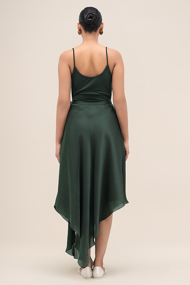 Bottle Green Satin Organza Asymmetrical Skirt by AMPM at Pernia's Pop Up Shop