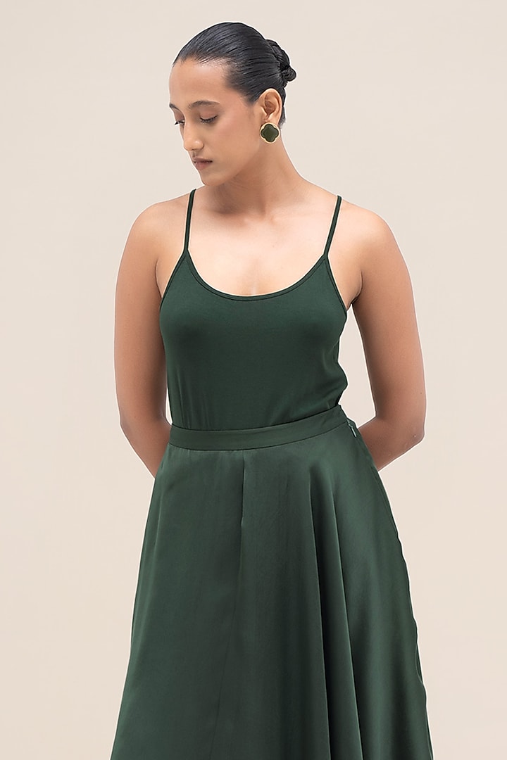 Bottle Green Satin Organza Asymmetrical Skirt by AMPM at Pernia's Pop Up Shop