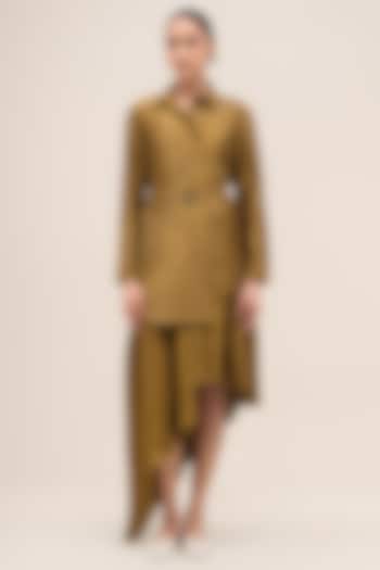 Olive Rose Silk & Chanderi Asymmetrical Skirt Set by AMPM at Pernia's Pop Up Shop