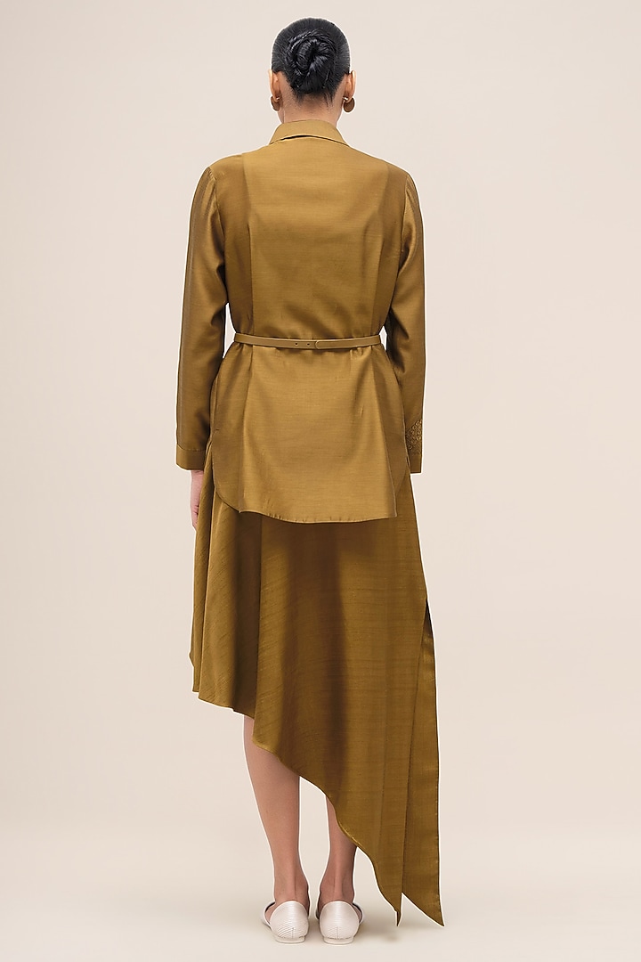 Olive Rose Silk & Chanderi Asymmetrical Skirt Set by AMPM at Pernia's Pop Up Shop