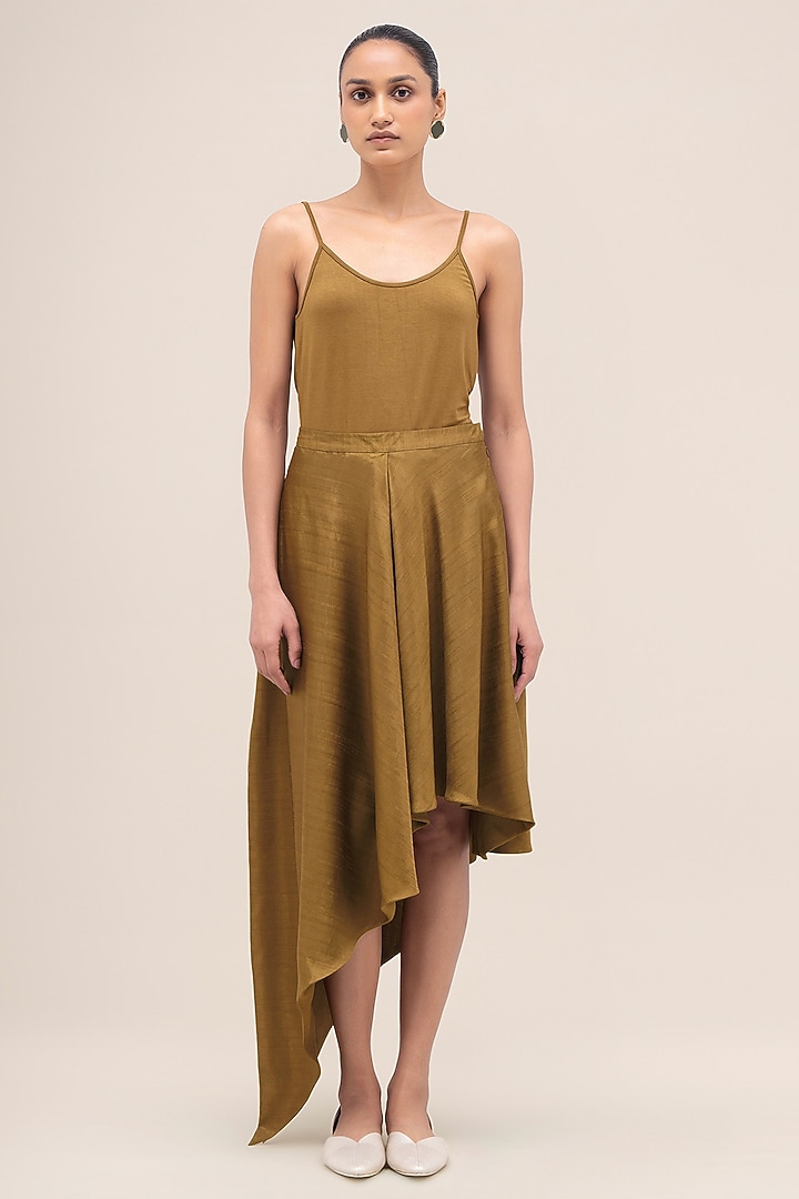 Olive Rose Silk & Chanderi Asymmetrical Skirt Set by AMPM at Pernia's Pop Up Shop