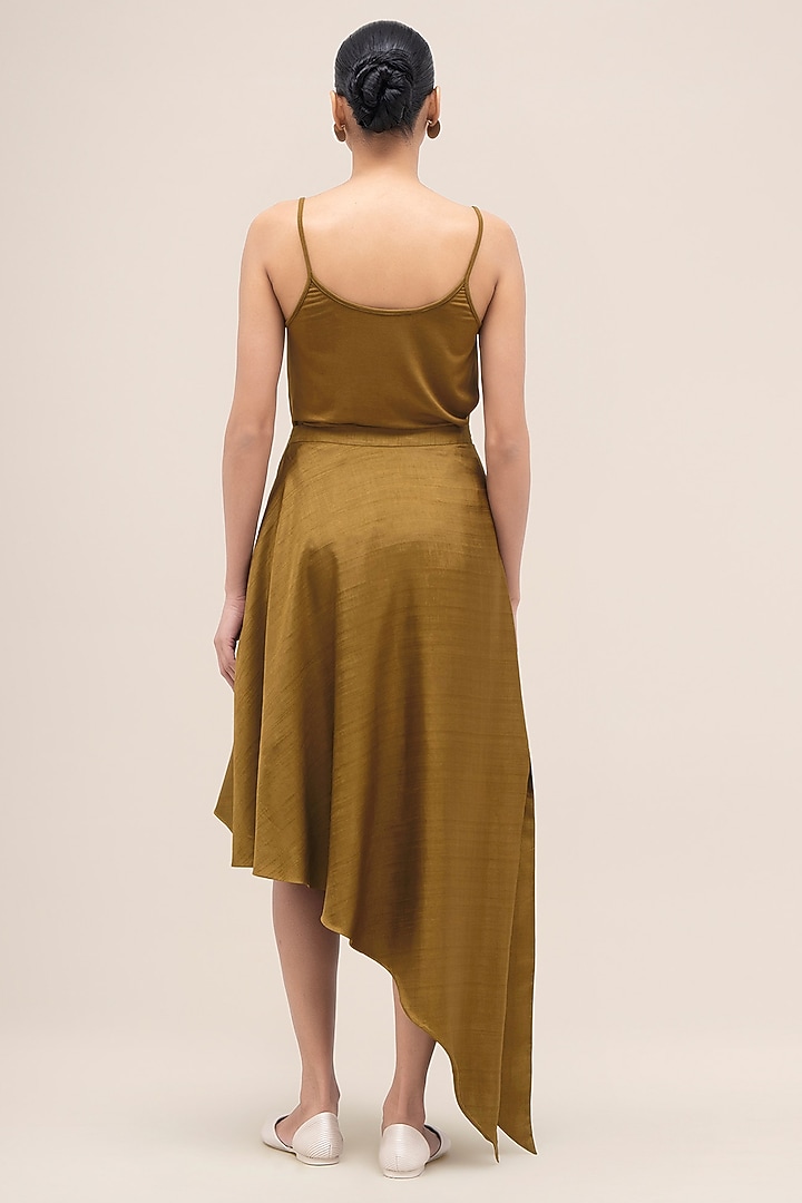 Olive Rose Silk & Chanderi Asymmetrical Skirt Set by AMPM at Pernia's Pop Up Shop