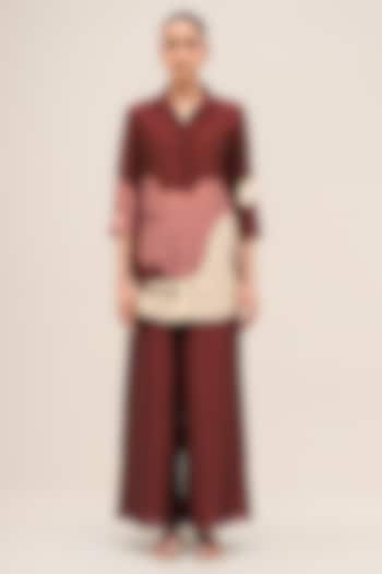 Brick Red Chanderi Printed Pant Set by AMPM at Pernia's Pop Up Shop