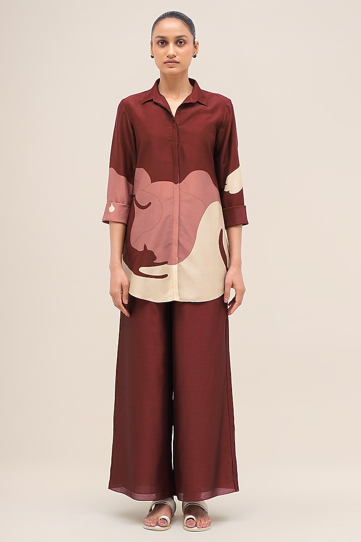 Brick Red Chanderi Printed Pant Set by AMPM at Pernia's Pop Up Shop