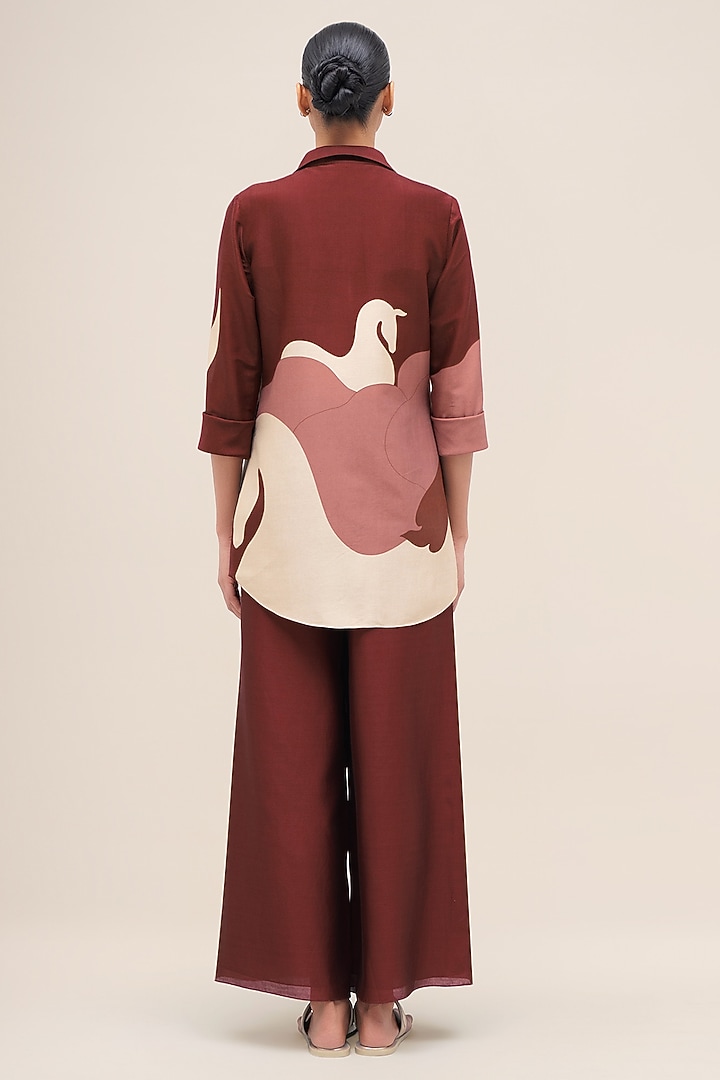 Brick Red Chanderi Printed Pant Set by AMPM at Pernia's Pop Up Shop