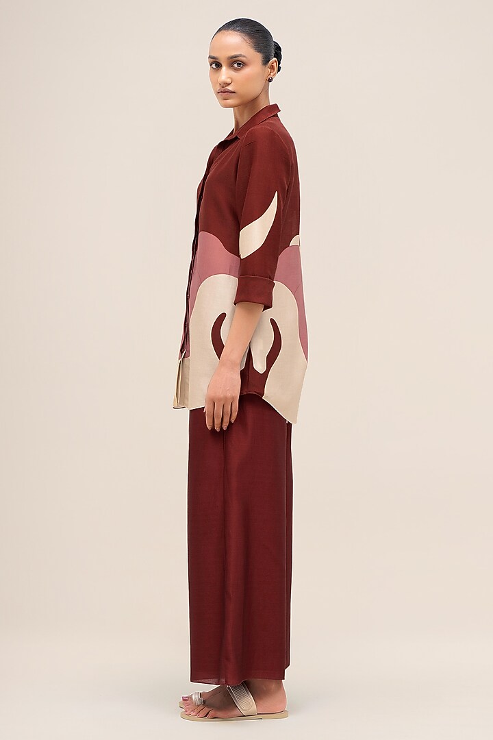Brick Red Chanderi Printed Pant Set by AMPM at Pernia's Pop Up Shop