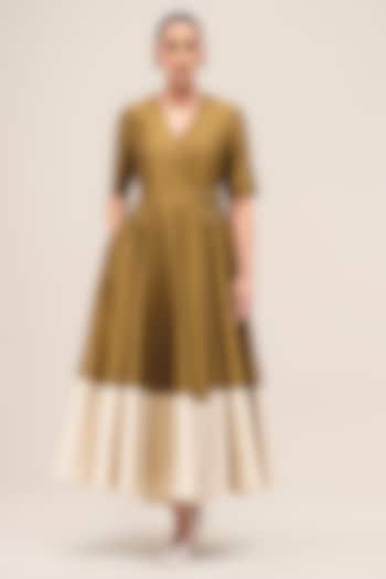 Olive Chanderi Colour Blocked Cocktail Dress by AMPM at Pernia's Pop Up Shop