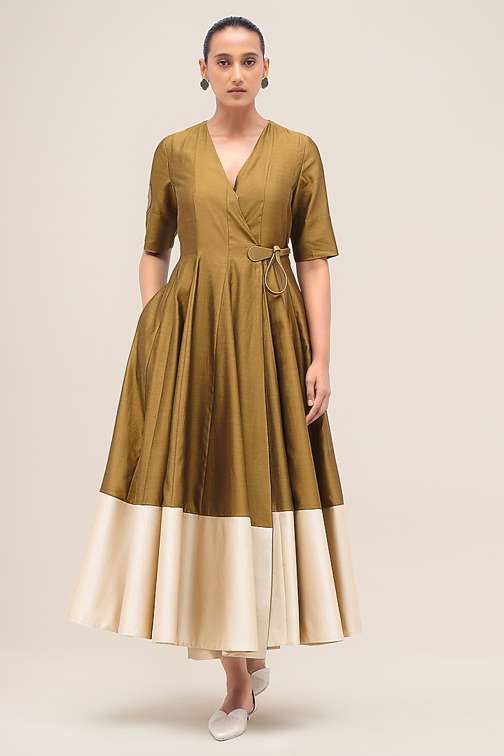 Olive Chanderi Colour Blocked Cocktail Dress by AMPM at Pernia's Pop Up Shop