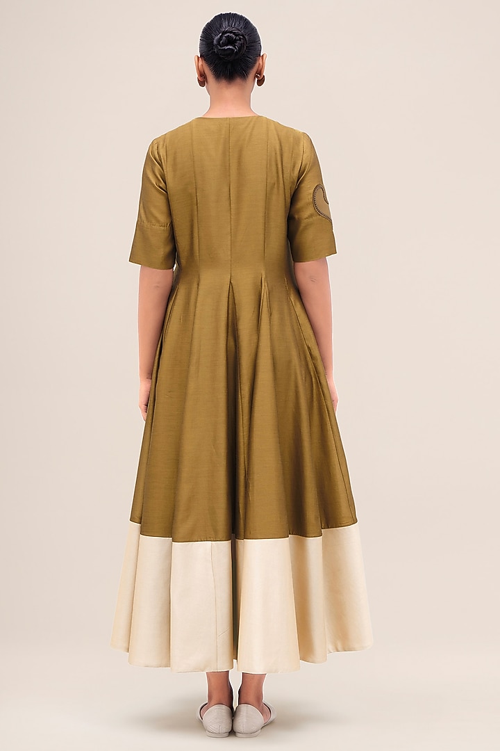 Olive Chanderi Colour Blocked Cocktail Dress by AMPM at Pernia's Pop Up Shop