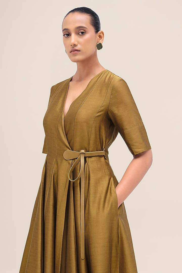 Olive Chanderi Colour Blocked Cocktail Dress by AMPM at Pernia's Pop Up Shop