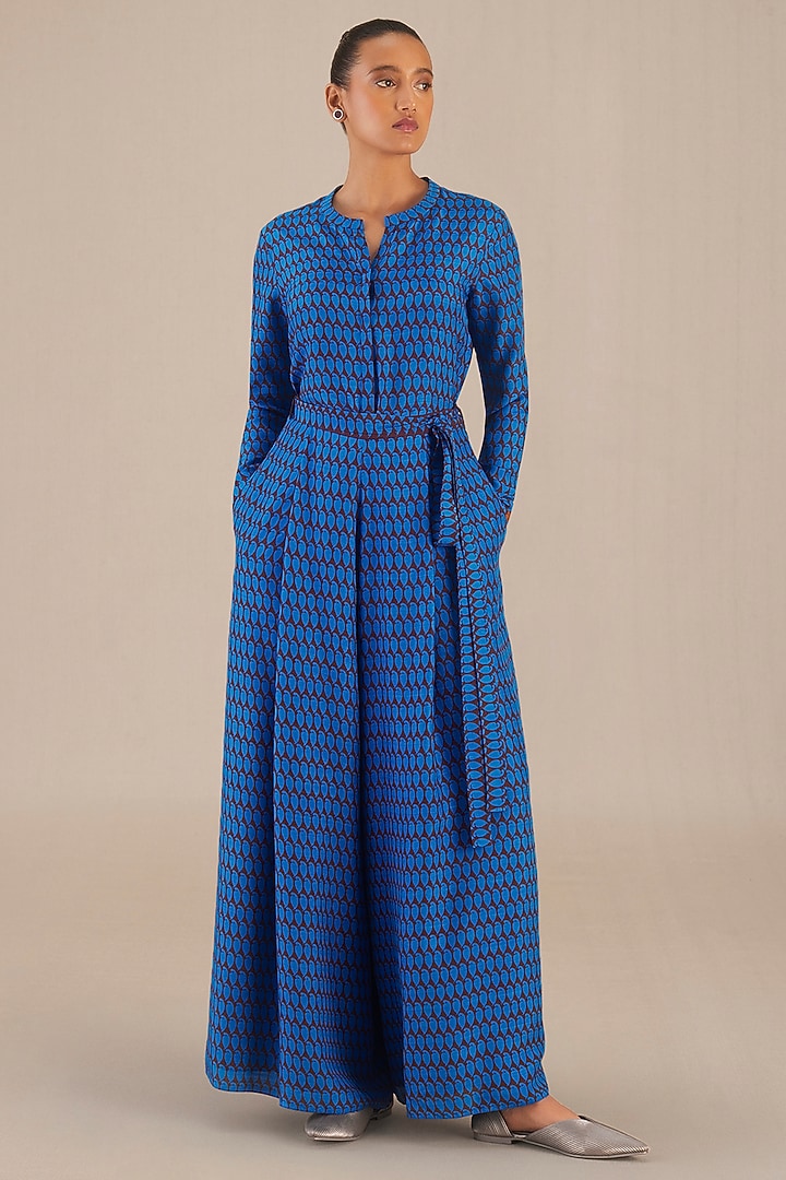 Cobalt Blue Silk Printed Co-Ord Set by AMPM at Pernia's Pop Up Shop