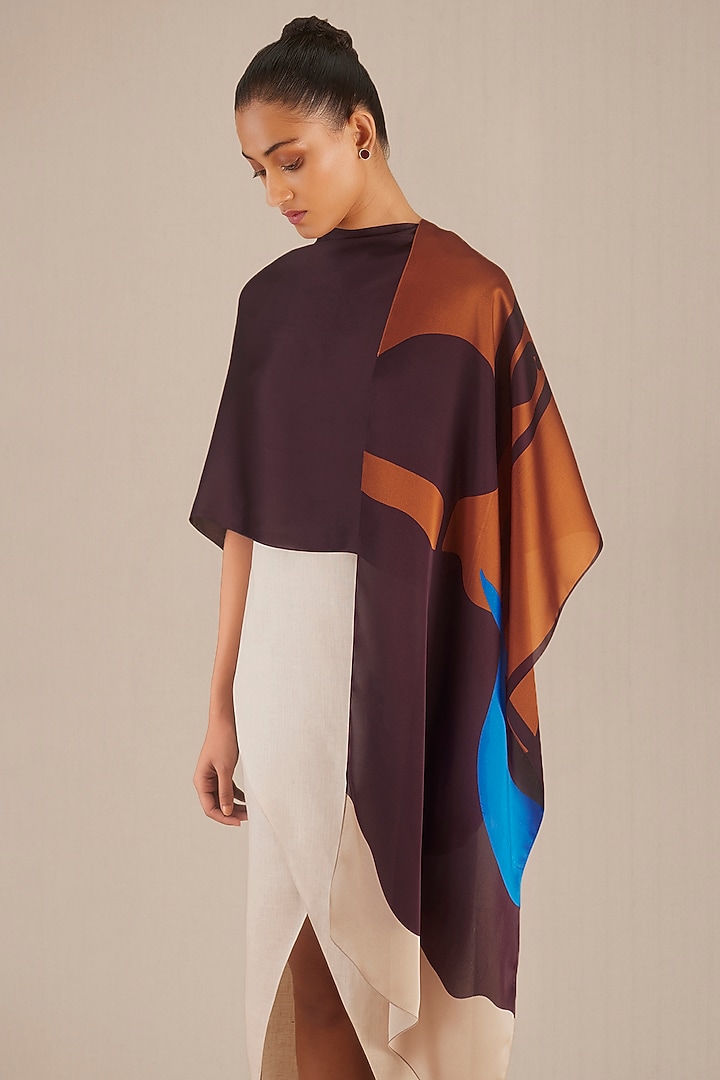 Burgundy Organza Satin Printed Scarf by AMPM at Pernia's Pop Up Shop
